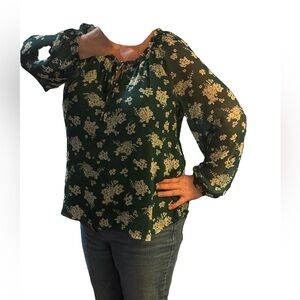 Green floral blouse
